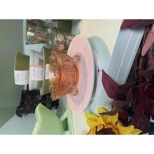 Antique Marigold Fenton Butterflies & Berries Carnival Glass 3- Footed Bowl